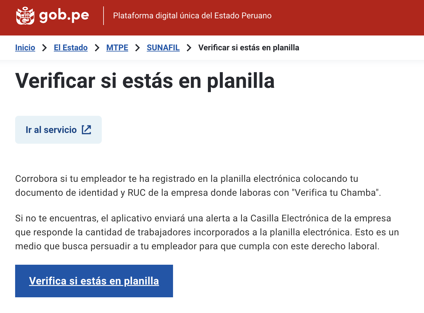 Plataforma del gobierno peruano