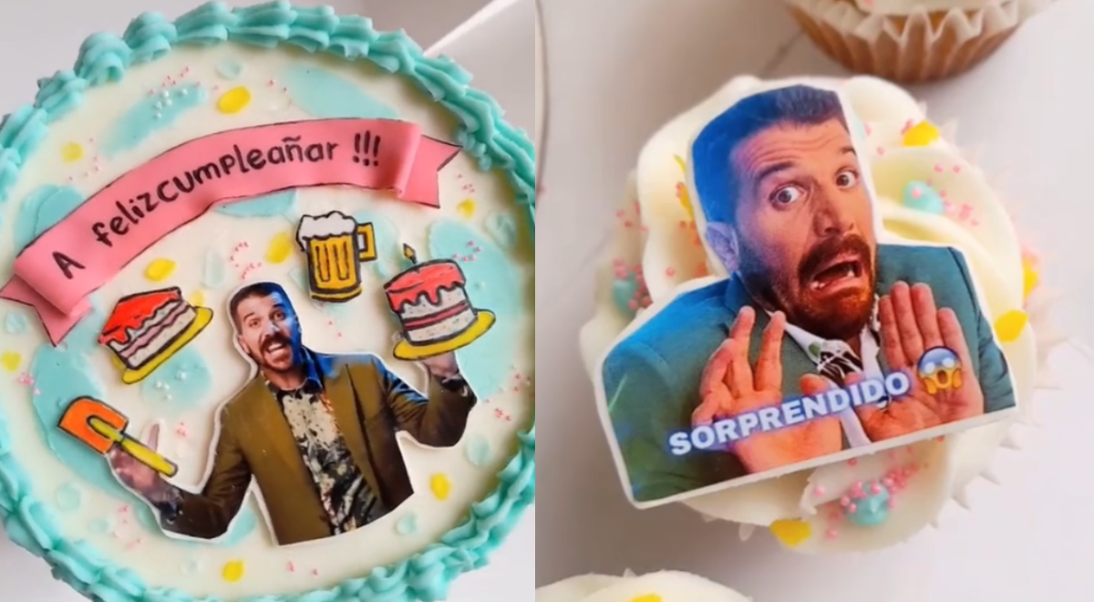 Joven Festeja Su Cumpleaños Con Su Torta De Cumpleaños Al Estilo De ...