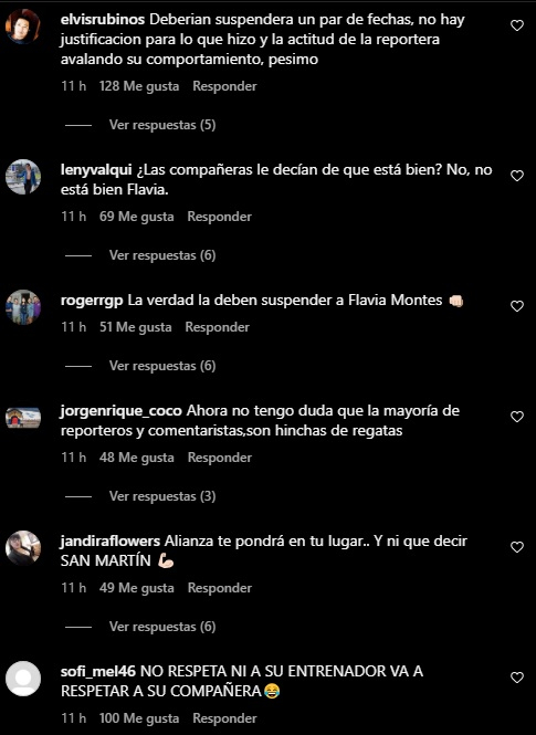 Comentarios de usuarios en Instagram en donde piden que Flavia Montes sea suspendida.