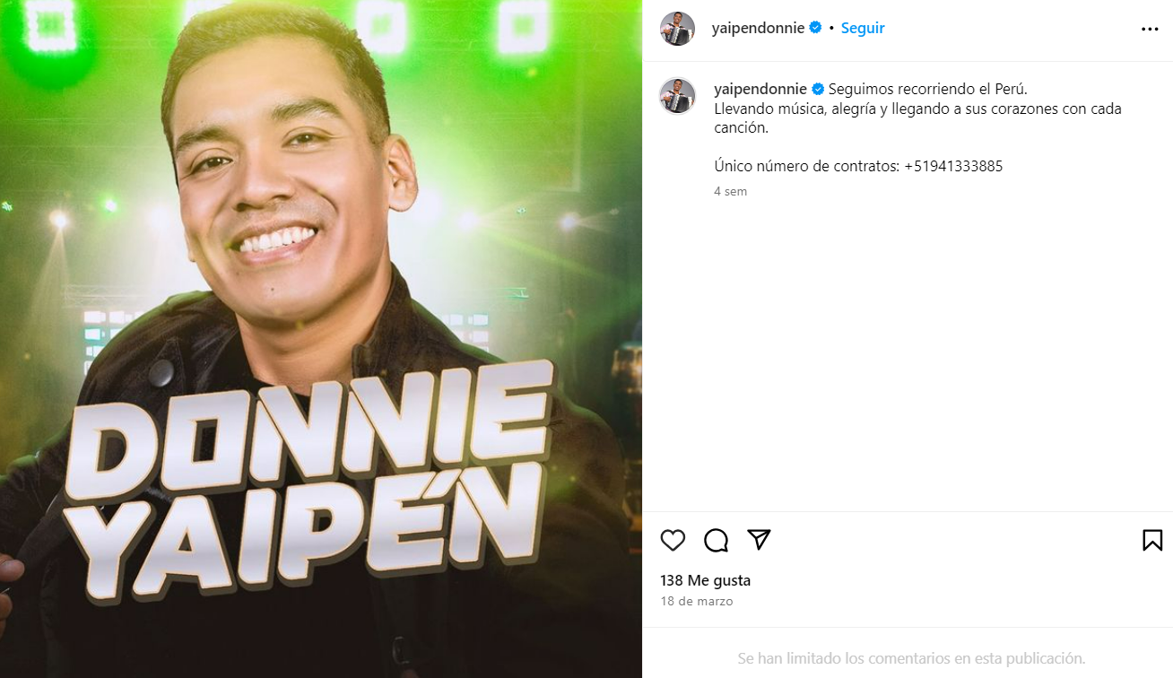 Donnie Yaipén en Instagram