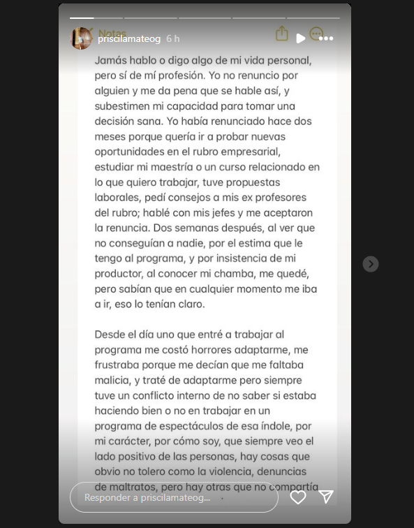 Mensaje de Priscila Mateo