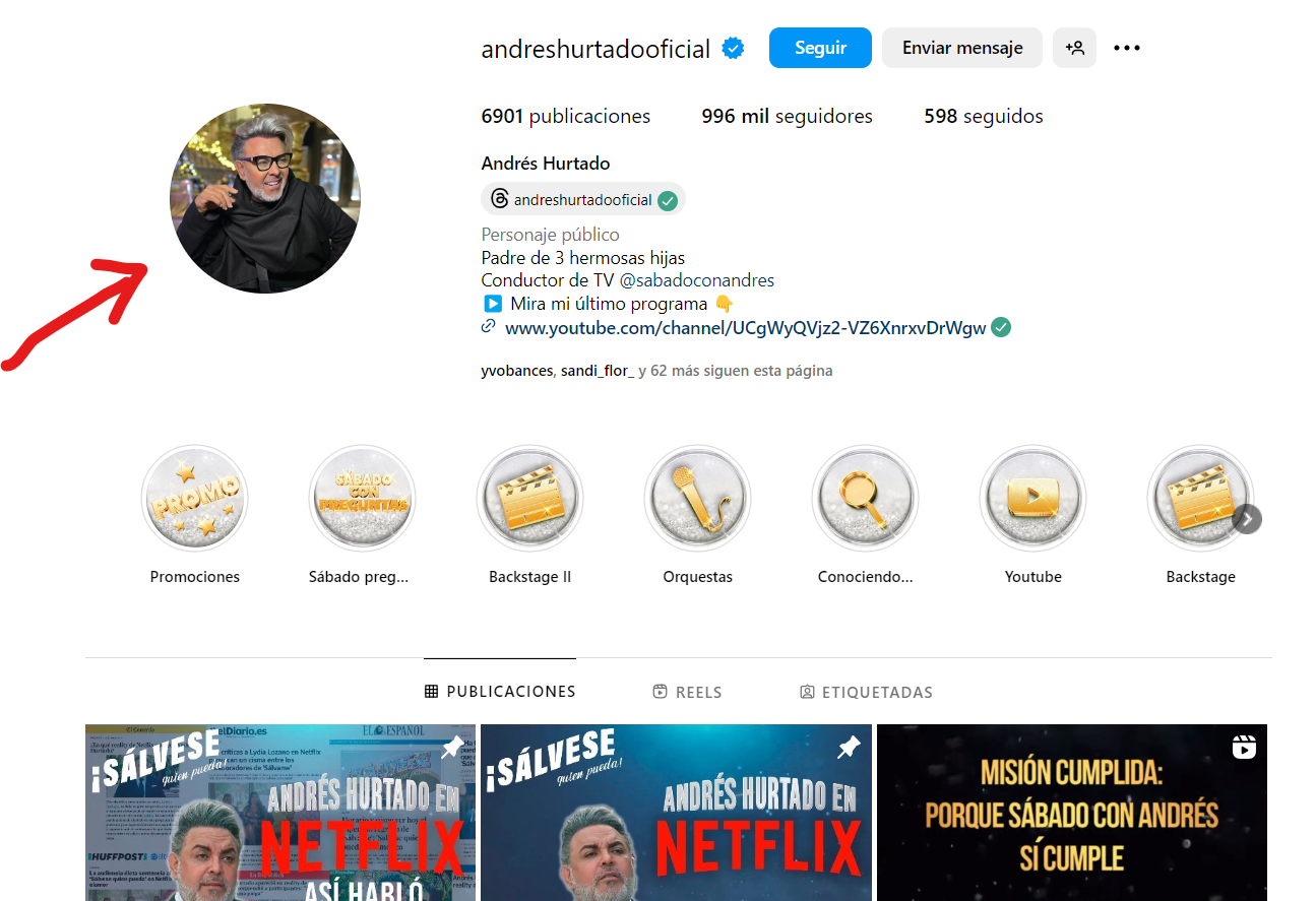 Andrés Hurtado no realiza historias en Instagram