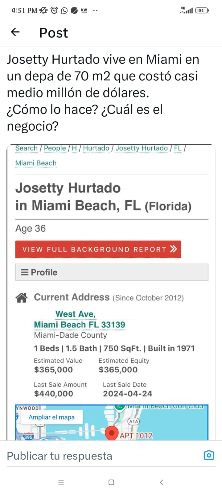 Josetty Hurtado con departamento en Miami